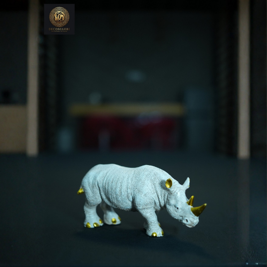 Rhino King Ivory with Golden Horns Sculpture