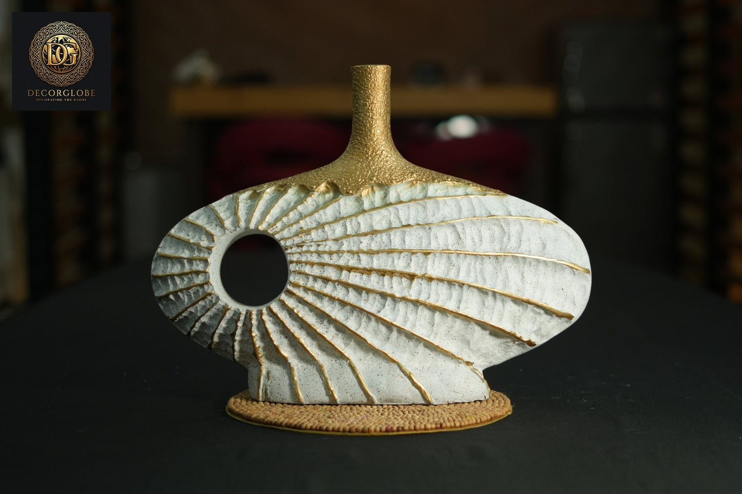 Modern Textured Vase Set (White & Gold Finish)