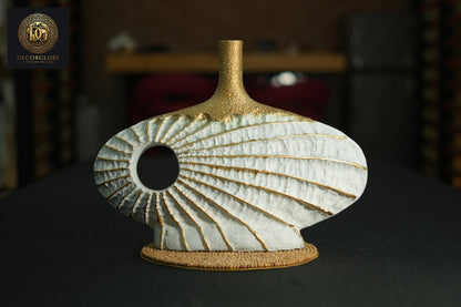 Modern Textured Vase Set (White & Gold Finish)