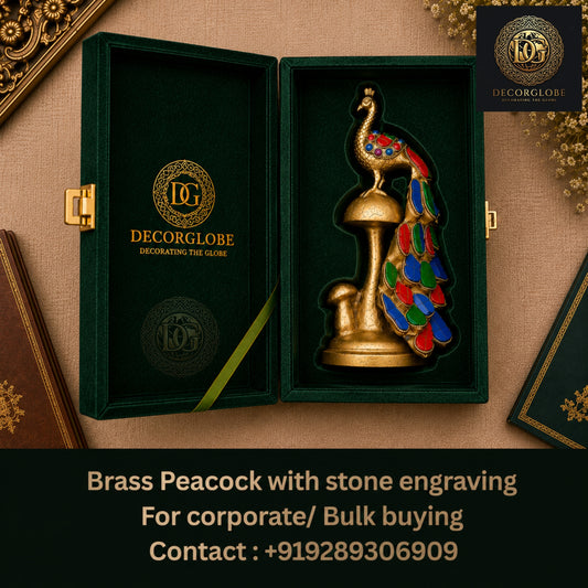 DecorGlobe Brass Peacock with Stone Engraving Pack of 50 for Corporate Gifting, Wedding Return Gifts &amp; Luxury Home Décor