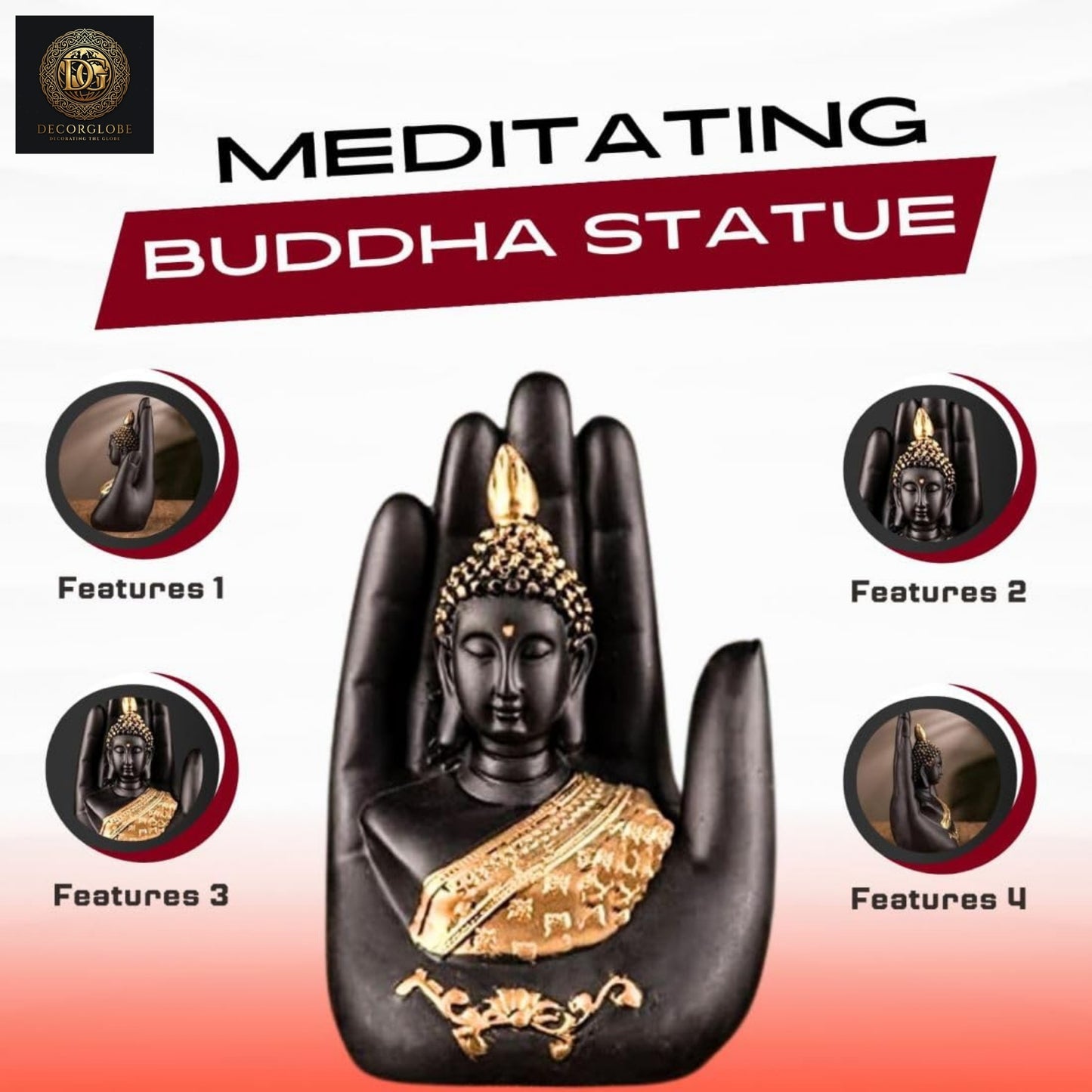 Buddha Hand Statue-Black & Gold