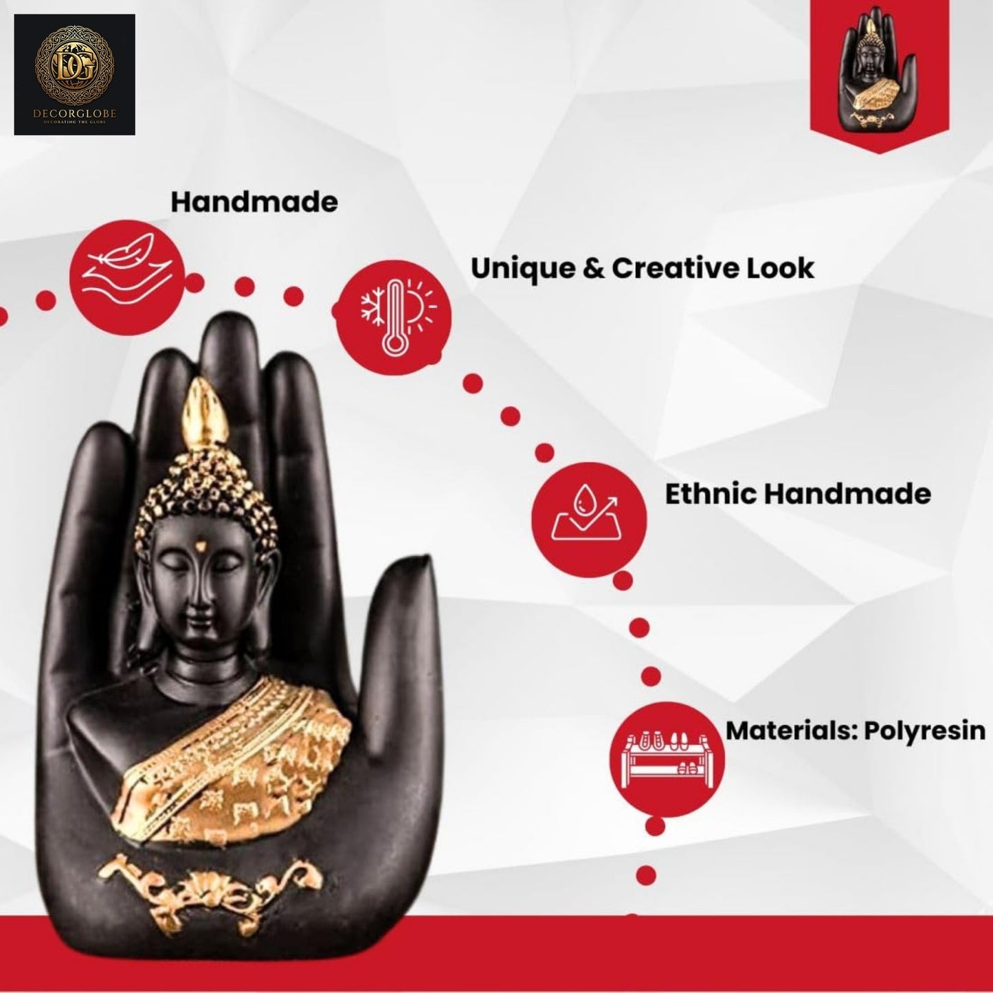 Buddha Hand Statue-Black & Gold