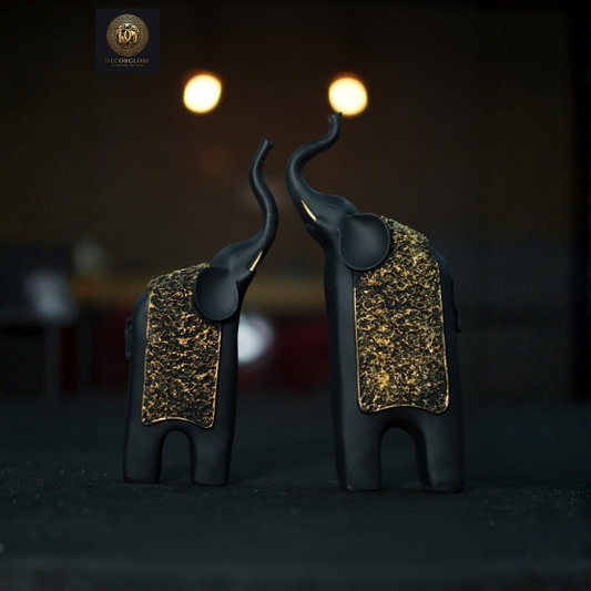 Decorative Elephant Pair Showpiece (Black & Gold Finish)