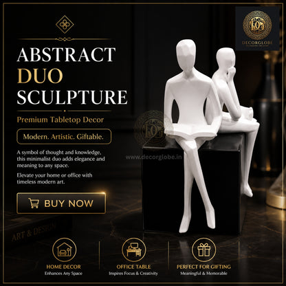 Modern Couple Statue Reading & Thinking – Artistic Home Decor Accent