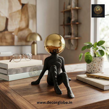 Abstract Thinker Figurine with Golden Ball (Premium Desk Decor)