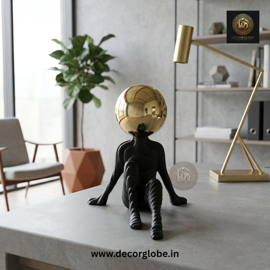 Abstract Thinker Figurine with Golden Ball (Premium Desk Decor)
