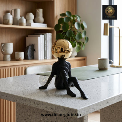Abstract Thinker Figurine with Golden Ball (Premium Desk Decor)