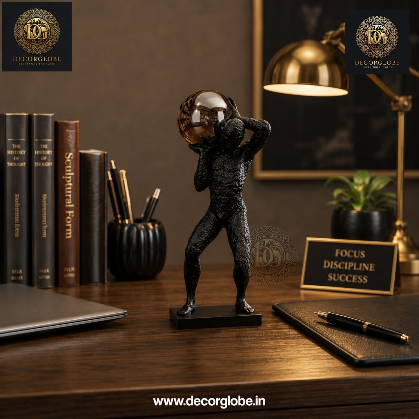 Titan Sphere Contemporary Abstract Man Statue – Unique Office Table Decor Showpiece