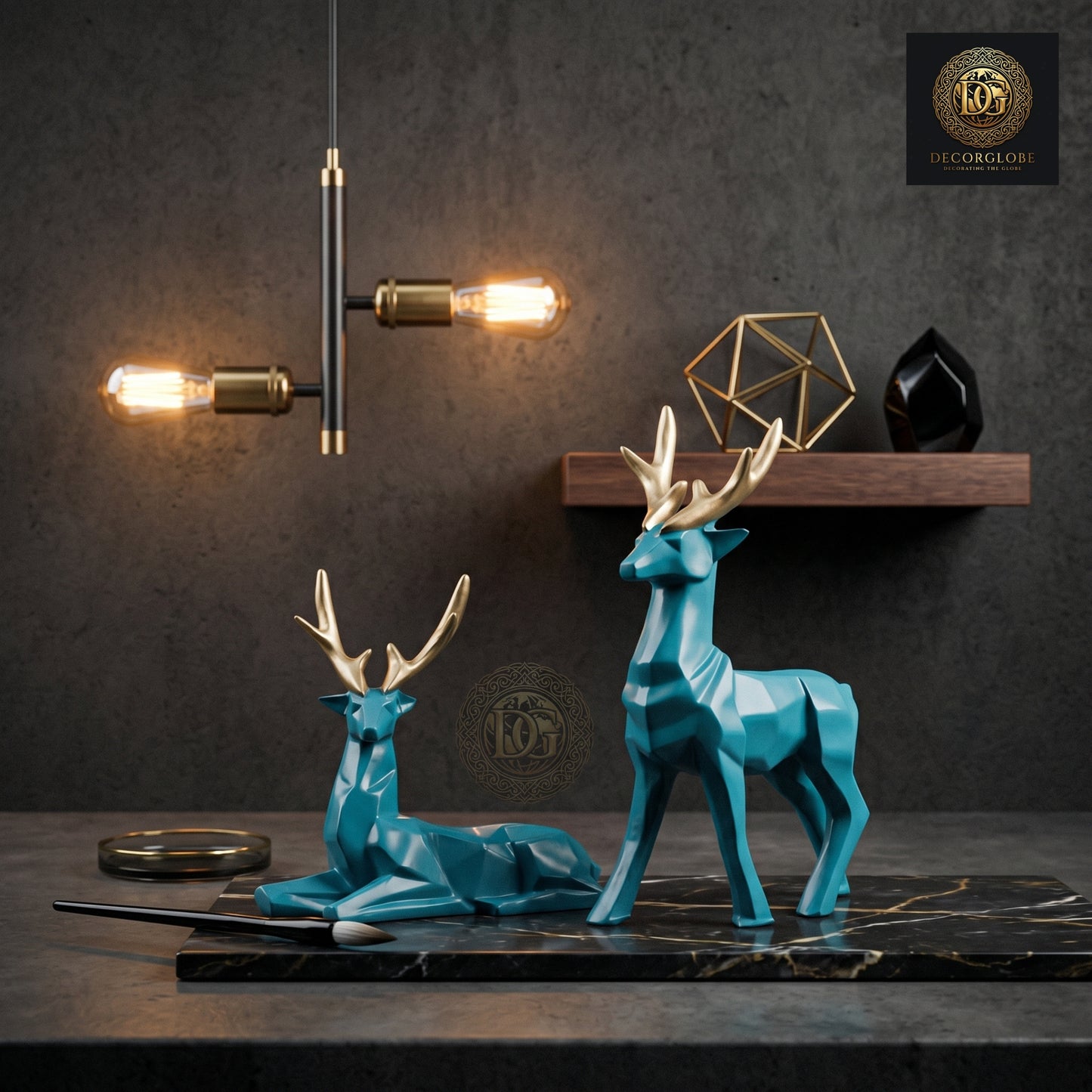 Modern Deer Set (Blue & Gold Finish)