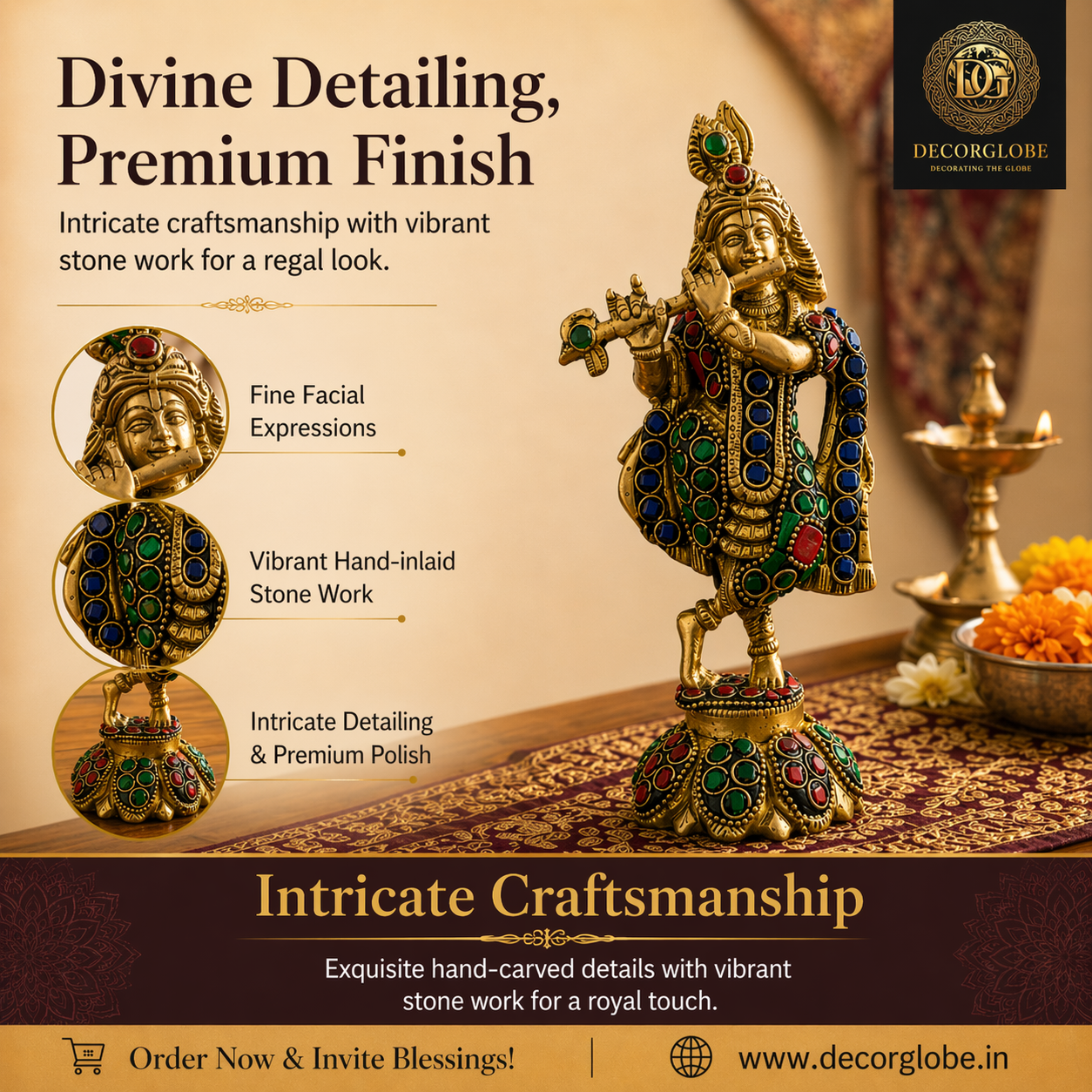 Vibrant Heritage Brass Krishna