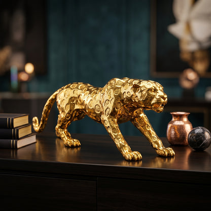 Golden Leopard Showpiece for Home Décor | Premium Panther Statue for Living Room, Office Table; Luxury Interior Decoration