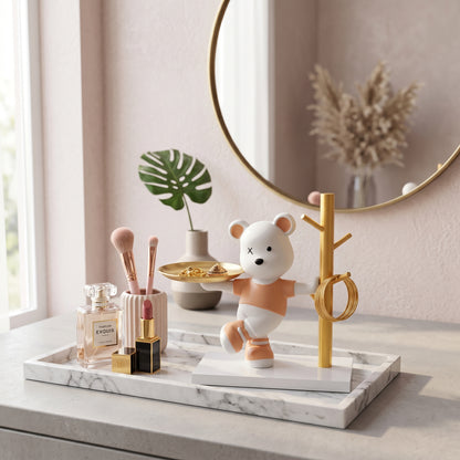 Chic Bear Jewelry Organizer with Tray & Earring Stand – Elegant Vanity Decor