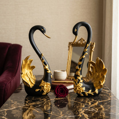 Modern Black Swan Statue Set for Home Decoration | Premium Decorative Accent Piece