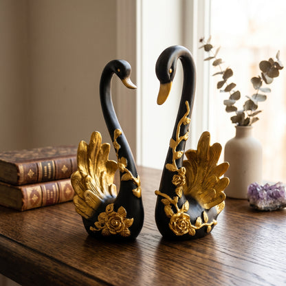 Modern Black Swan Statue Set for Home Decoration | Premium Decorative Accent Piece