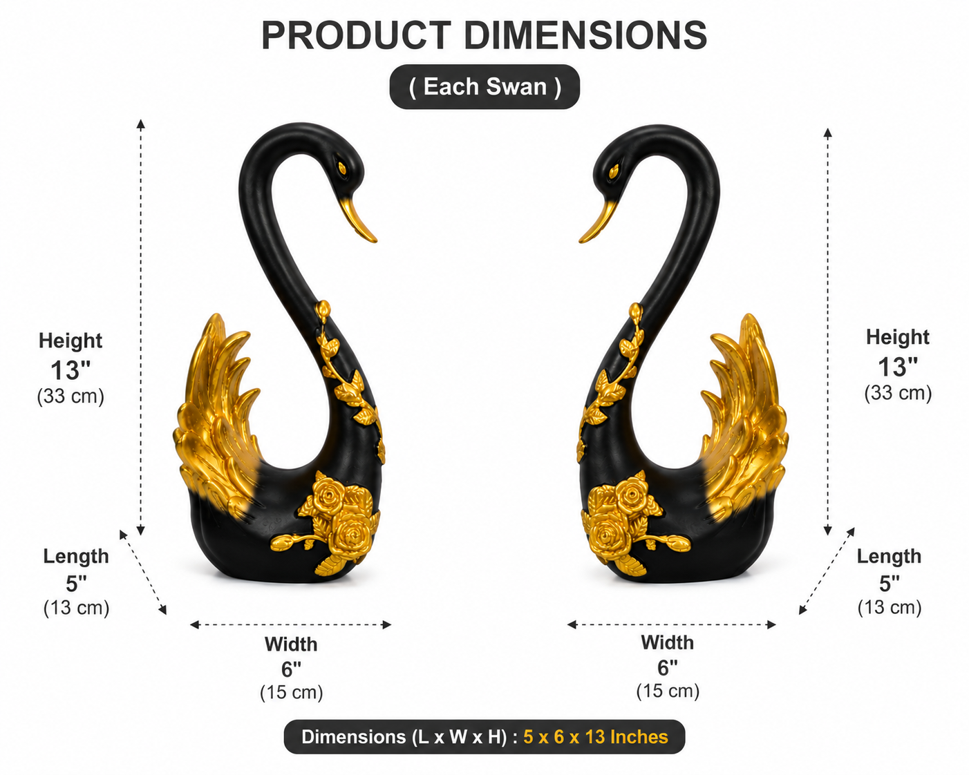 Modern Black Swan Statue Set for Home Decoration | Premium Decorative Accent Piece