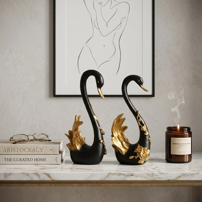 Modern Black Swan Statue Set for Home Decoration | Premium Decorative Accent Piece