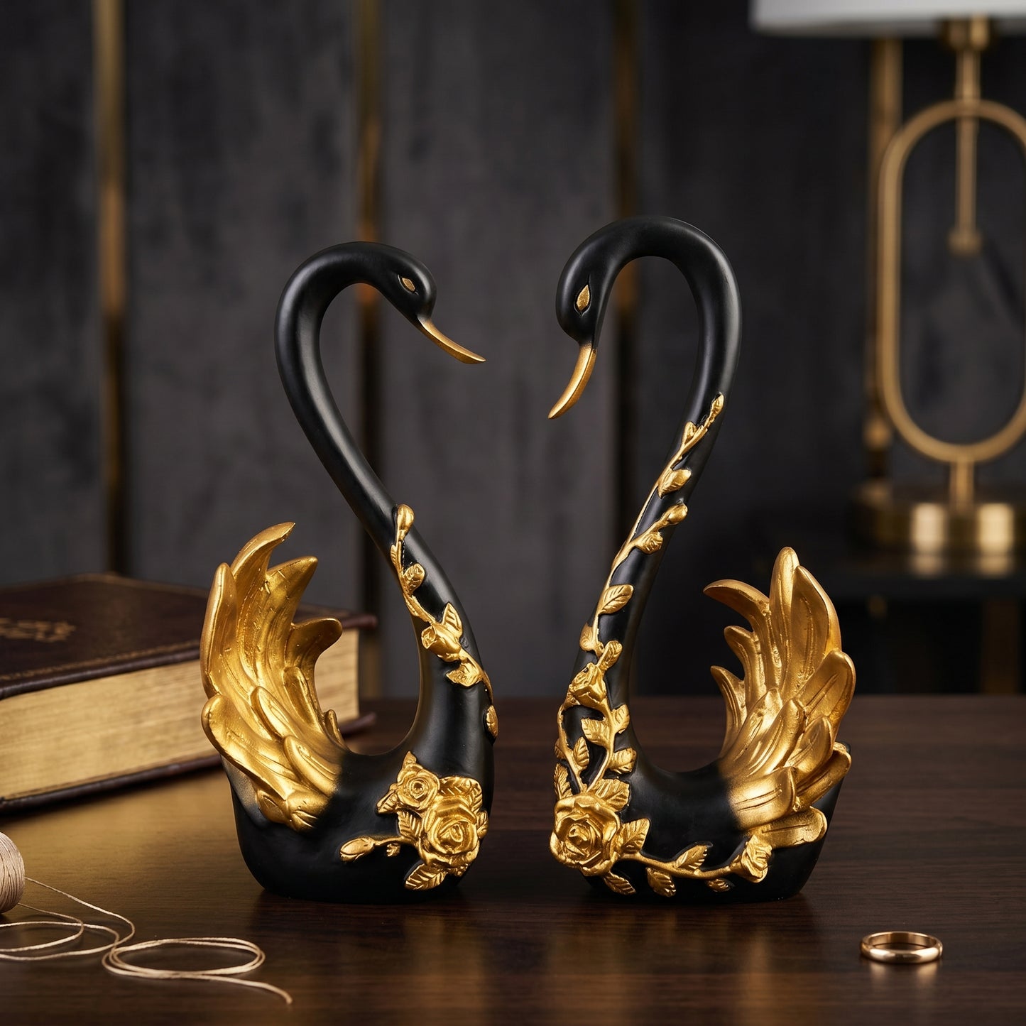 Modern Black Swan Statue Set for Home Decoration | Premium Decorative Accent Piece