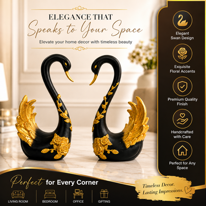 Modern Black Swan Statue Set for Home Decoration | Premium Decorative Accent Piece