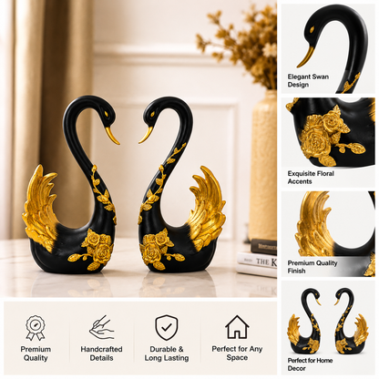 Modern Black Swan Statue Set for Home Decoration | Premium Decorative Accent Piece