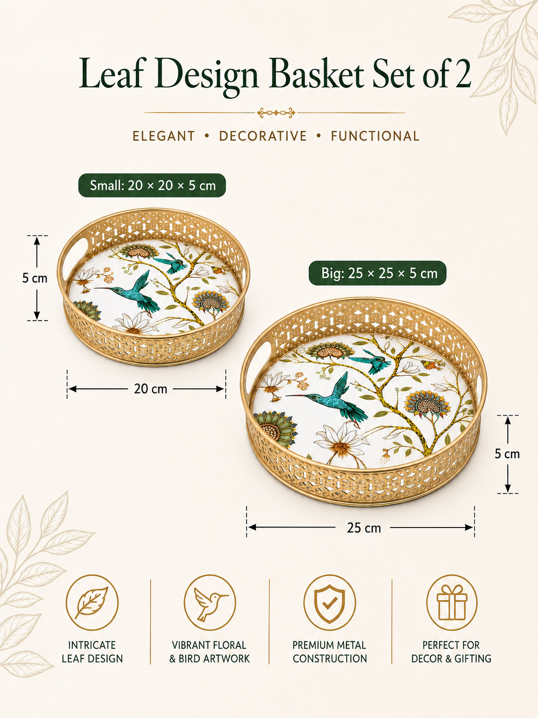 Designer bird print serving trays for Diwali, wedding and housewarming gifting