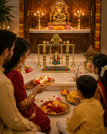 Side view of decorative Ganpati Jhula showpiece for home mandir