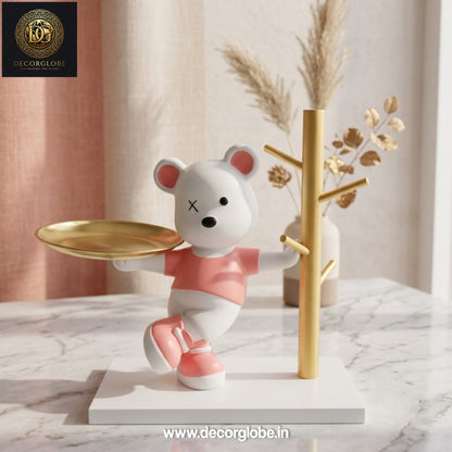 Chic Bear Jewelry Organizer with Tray & Earring Stand – Elegant Vanity Decor