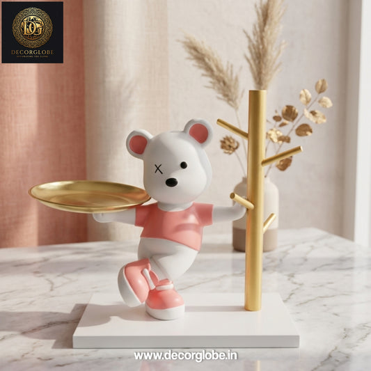 Chic Bear Jewelry Organizer with Tray & Earring Stand – Elegant Vanity Decor