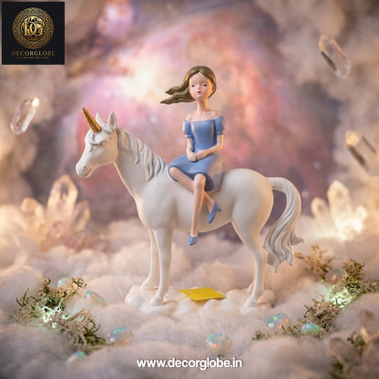 Fantasy Unicorn Sculpture with Girl – Elegant Decorative Showpiece