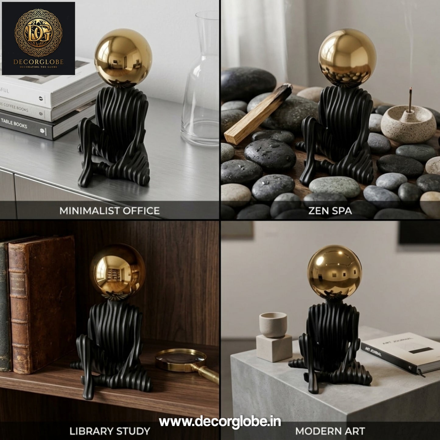 Abstract Thinker Figurine with Golden Ball (Premium Desk Decor)
