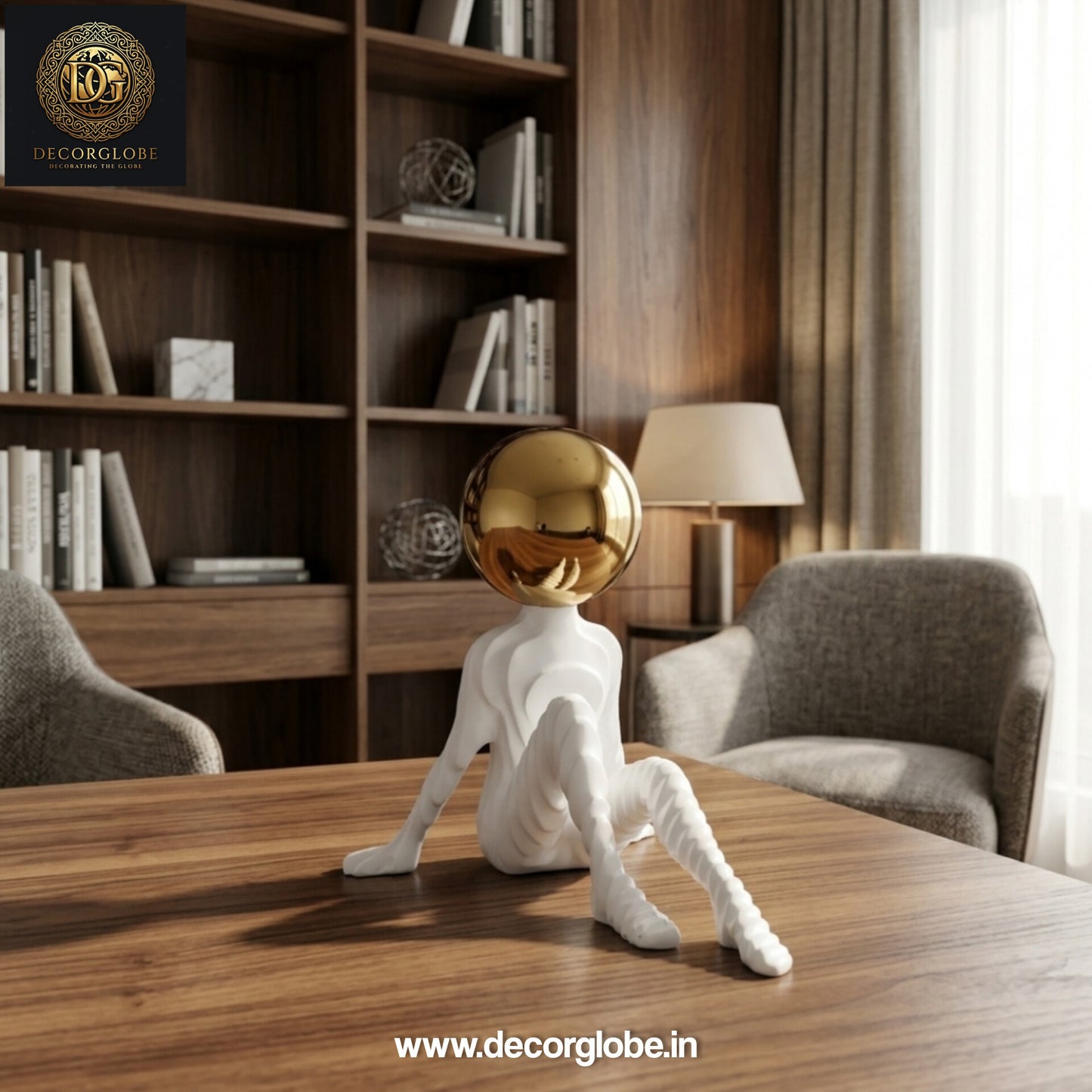 Abstract Thinker Figurine with Golden Ball (Premium Desk Decor)