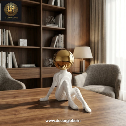 Abstract Thinker Figurine with Golden Ball (Premium Desk Decor)