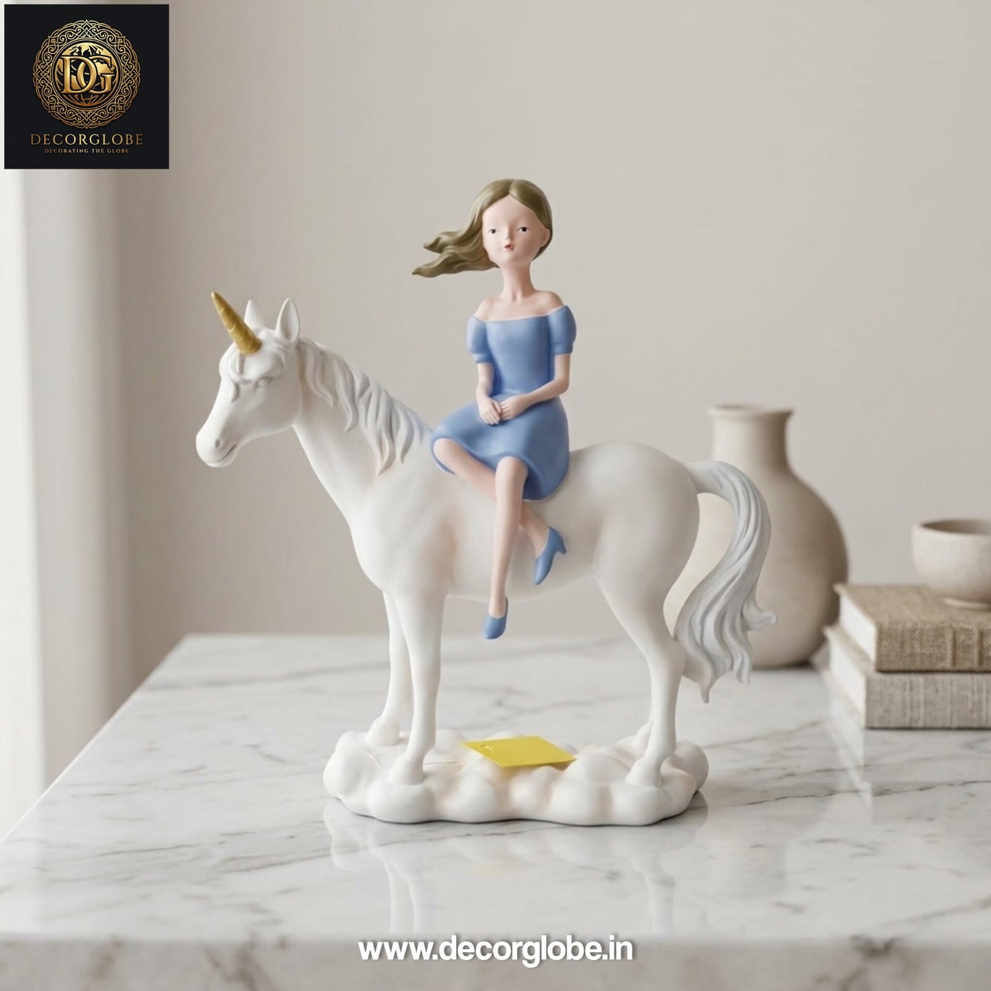 Fantasy Unicorn Sculpture with Girl – Elegant Decorative Showpiece