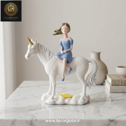 Fantasy Unicorn Sculpture with Girl – Elegant Decorative Showpiece