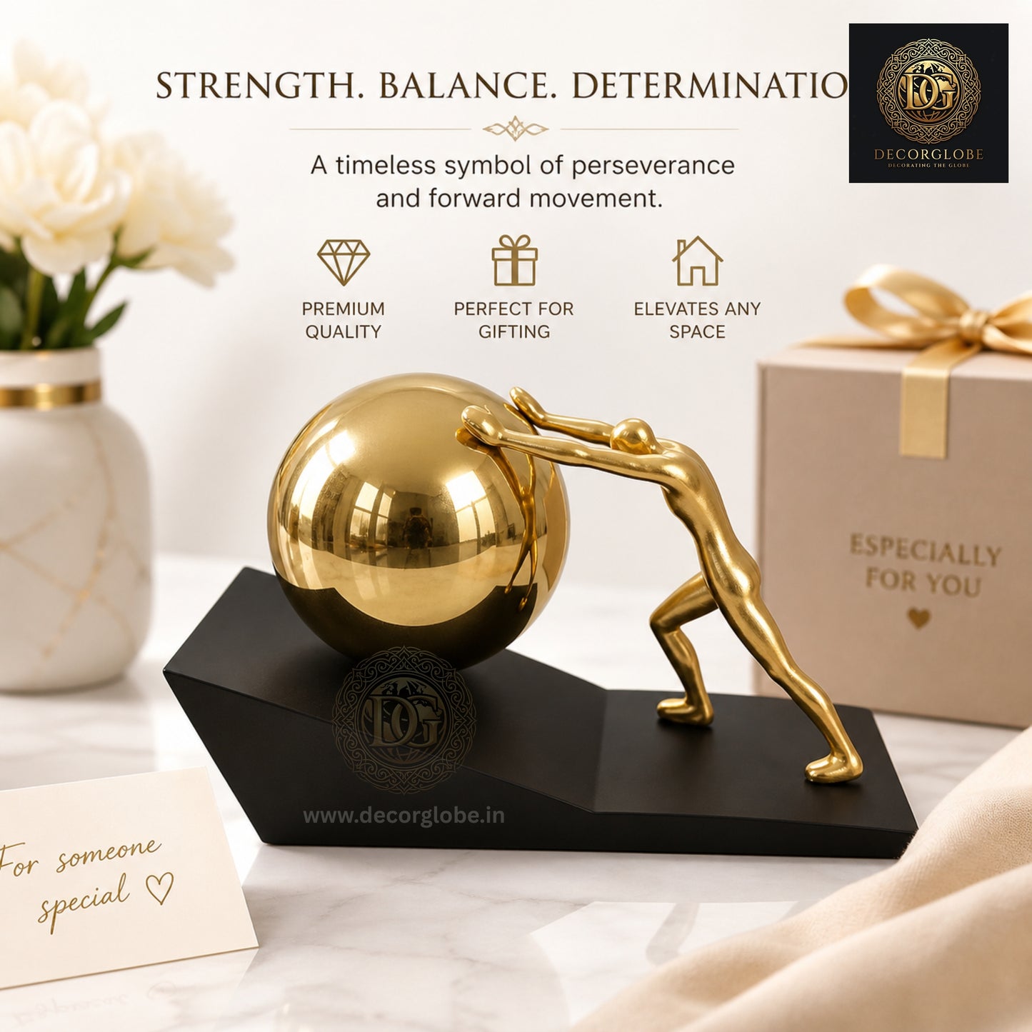 Abstract Strength Figurine with Golden Sphere (Modern Motivational Decor)