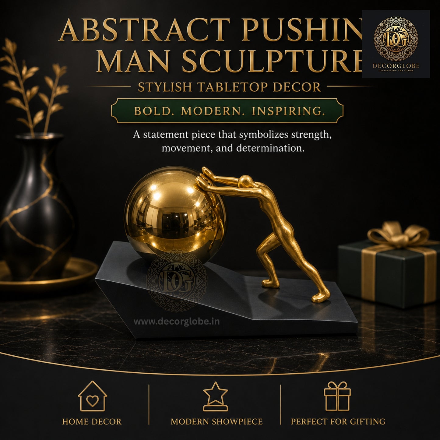 Abstract Strength Figurine with Golden Sphere (Modern Motivational Decor)