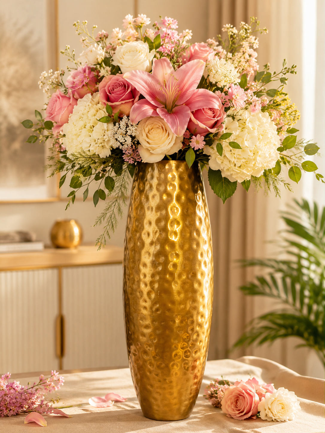 Decorative hammered metal vase for living room, bedroom, entrance and gifting