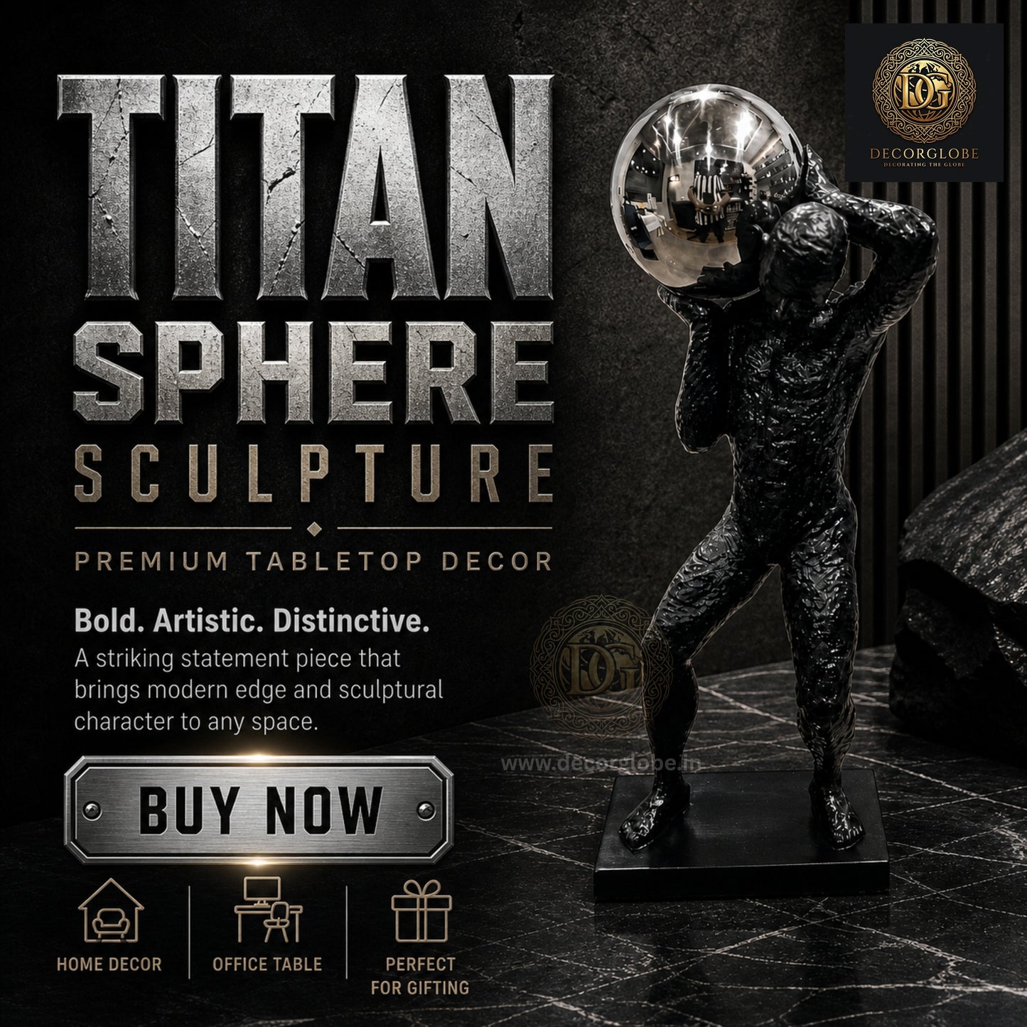 Titan Sphere Contemporary Abstract Man Statue – Unique Office Table Decor Showpiece