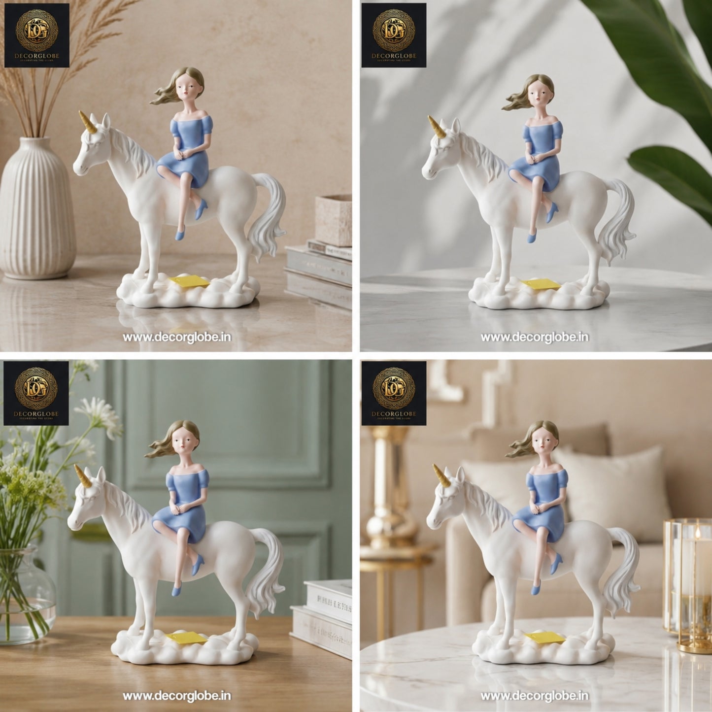 Fantasy Unicorn Sculpture with Girl – Elegant Decorative Showpiece
