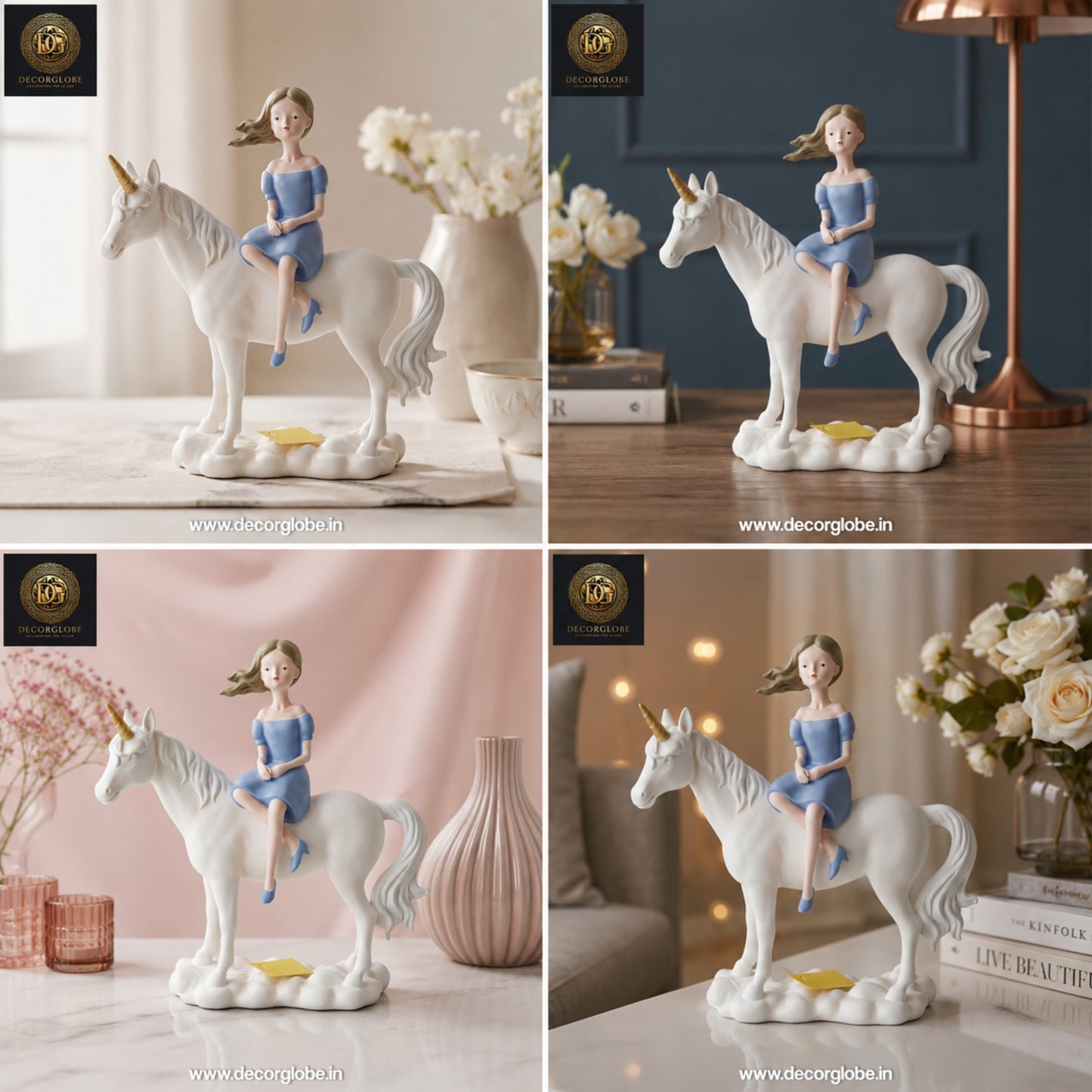 Fantasy Unicorn Sculpture with Girl – Elegant Decorative Showpiece