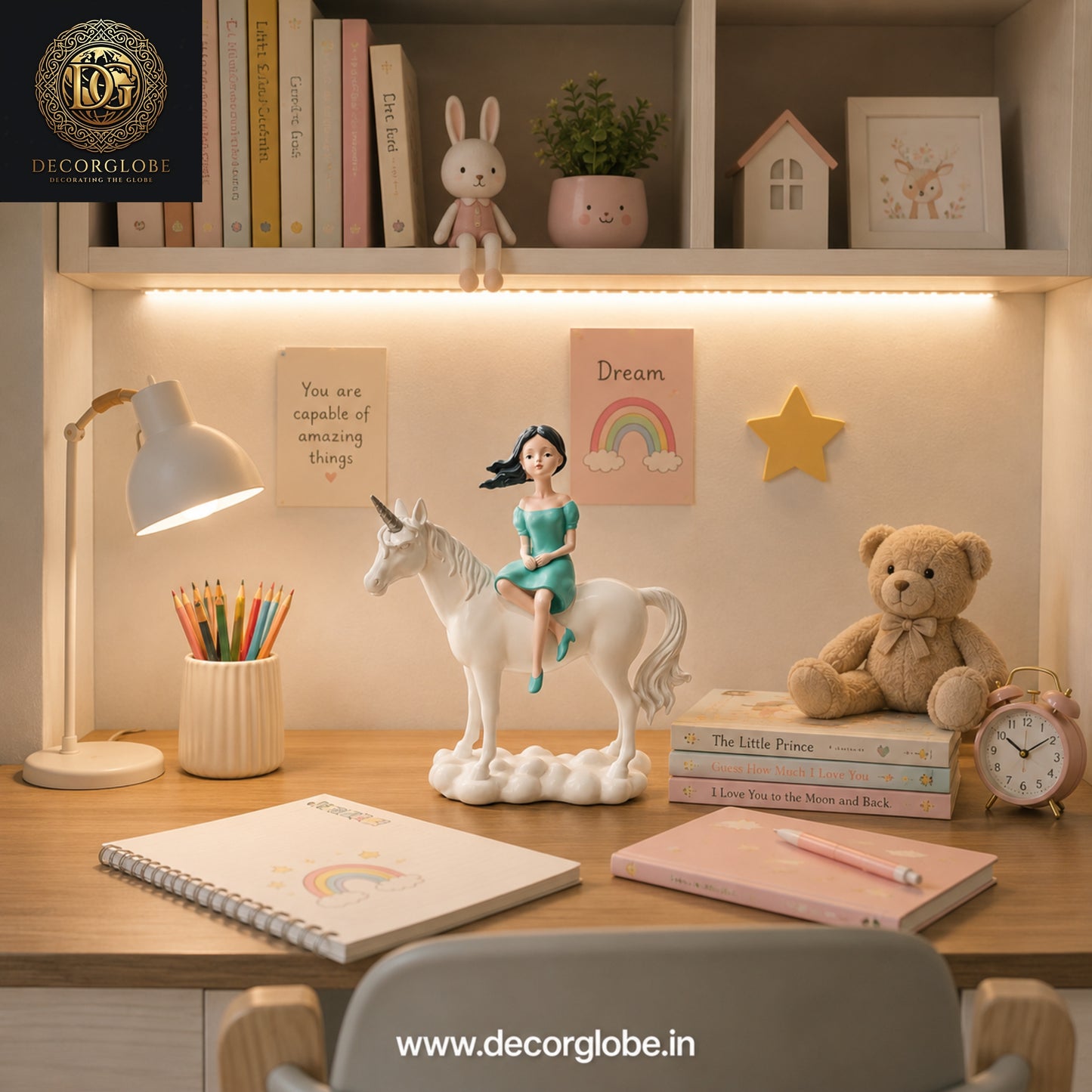 Fantasy Unicorn Sculpture with Girl – Elegant Decorative Showpiece