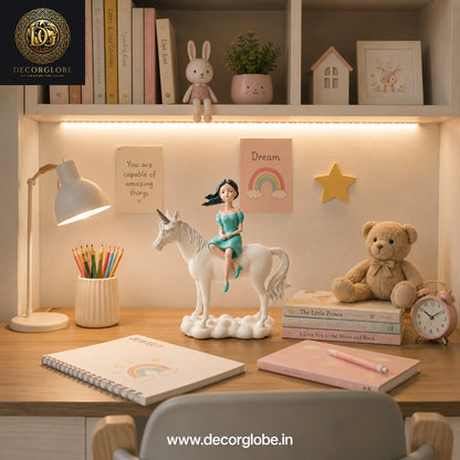 Fantasy Unicorn Sculpture with Girl – Elegant Decorative Showpiece