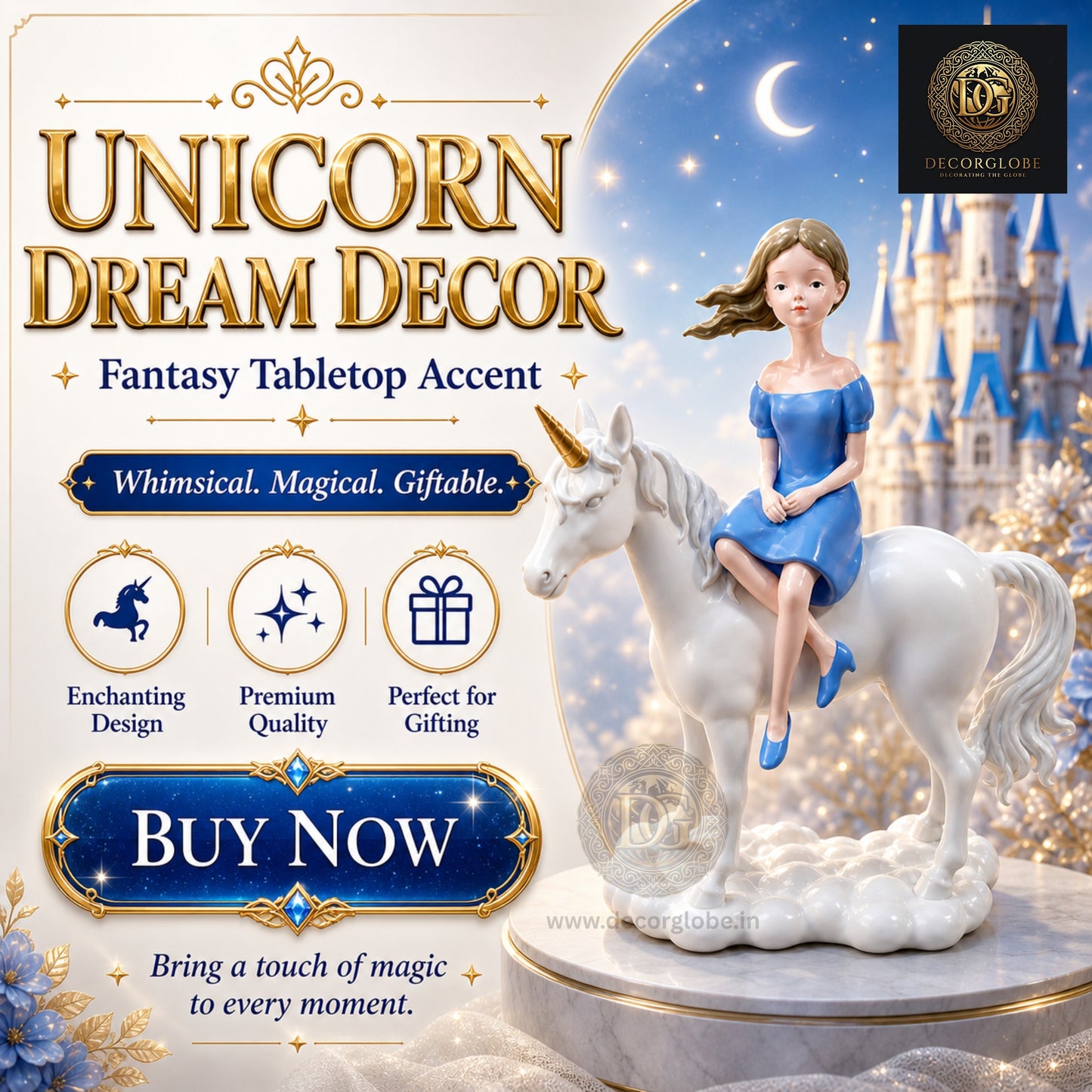 Fantasy Unicorn Sculpture with Girl – Elegant Decorative Showpiece