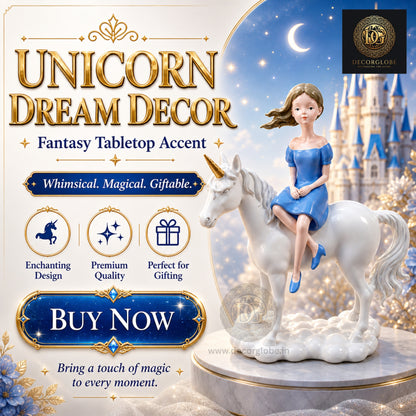 Fantasy Unicorn Sculpture with Girl – Elegant Decorative Showpiece