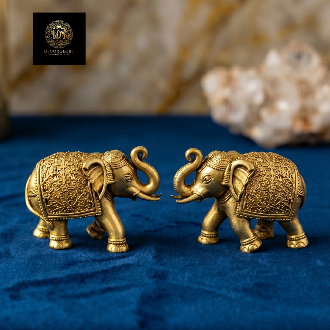 Set of 2 Golden Elephant Figurines