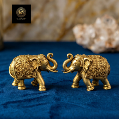 Set of 2 Golden Elephant Figurines