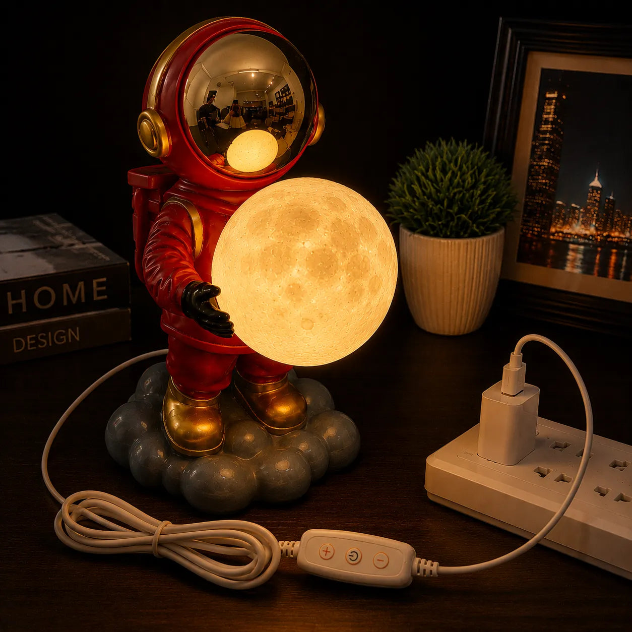 Astronaut Moon Lamp placed on desk as night light decor