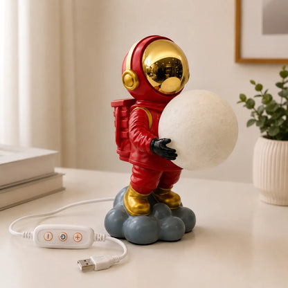 Side view of Astronaut Holding Moon Lamp