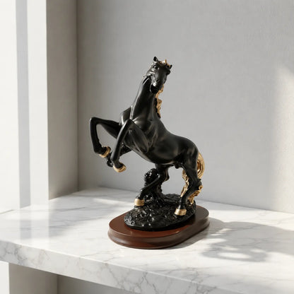 Complete Black Rearing Horse with Gold Accents luxury showpiece