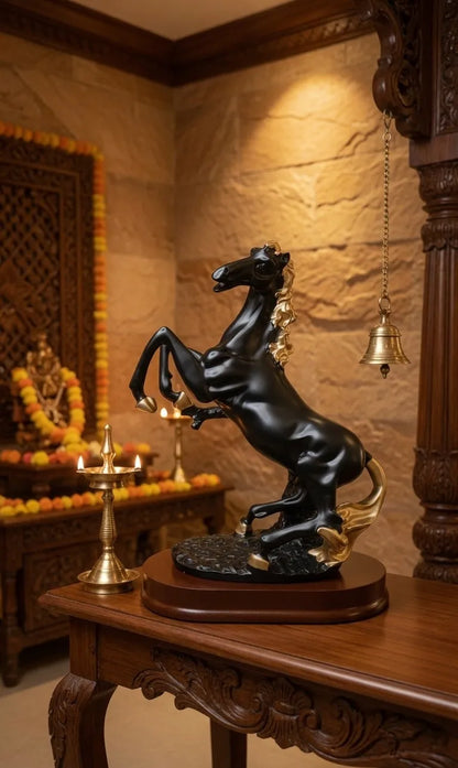 Complete Black Rearing Horse with Gold Accents luxury showpiece