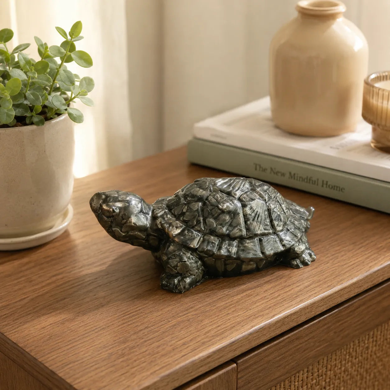 Closeup of detailed carving on Black Stone Tortoise Vastu item